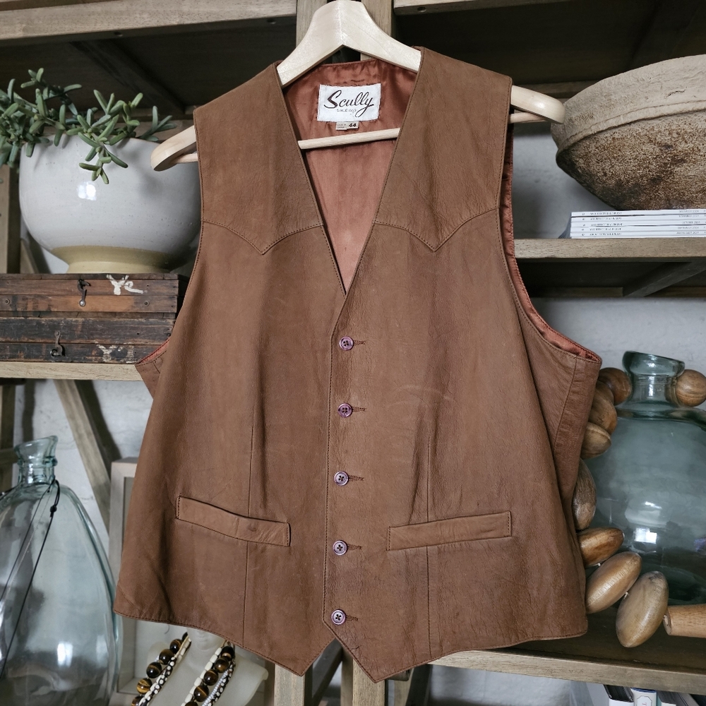 Vintage 70s Scully Ranchwear Leather Suede Western Vest Brown Boho Fall